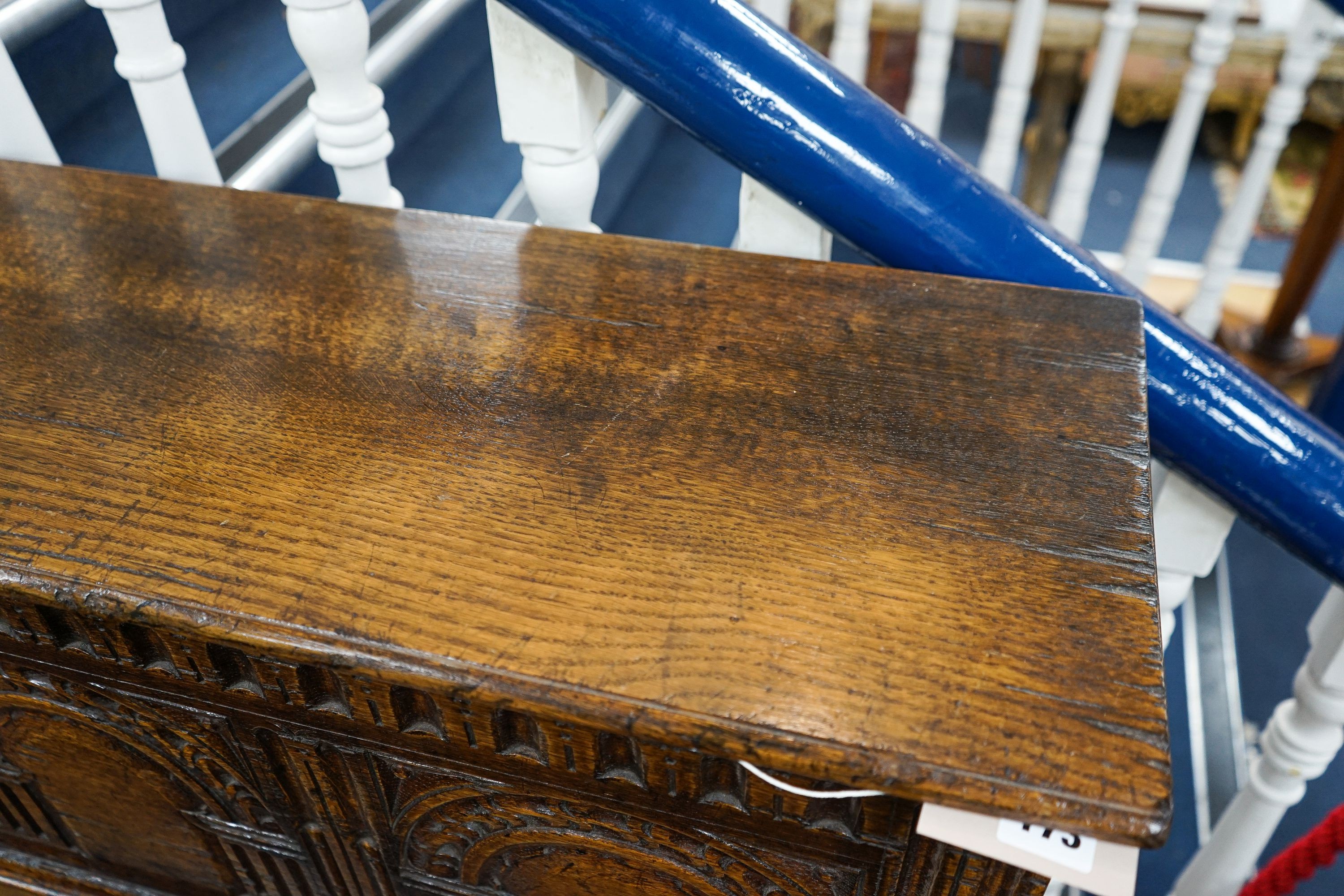 A Titchmarsh & Godwin reproduction small oak coffer, length 99cm, depth 30cm, height 48cm